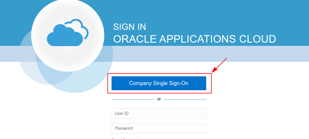 Oracle login page with Company Single Sign-On